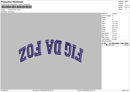 Fig Text Embroidery Machine Design File 6 sizes