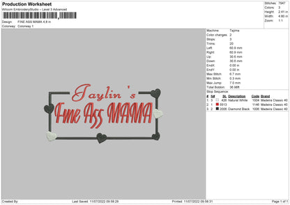 Fine Ass Mama Embroidery File 4 sizes