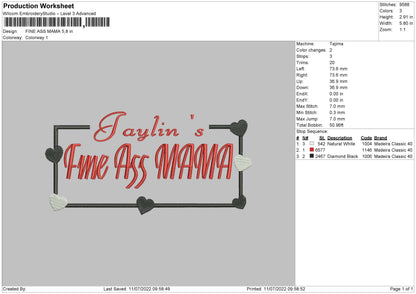 Fine Ass Mama Embroidery File 4 sizes