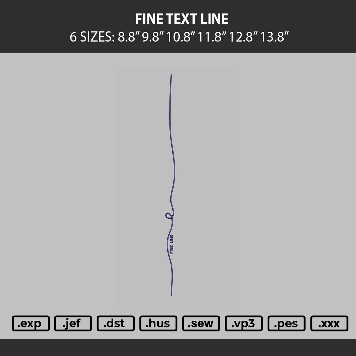 Fine Text Line Embroidery Machine Design File 6 sizes