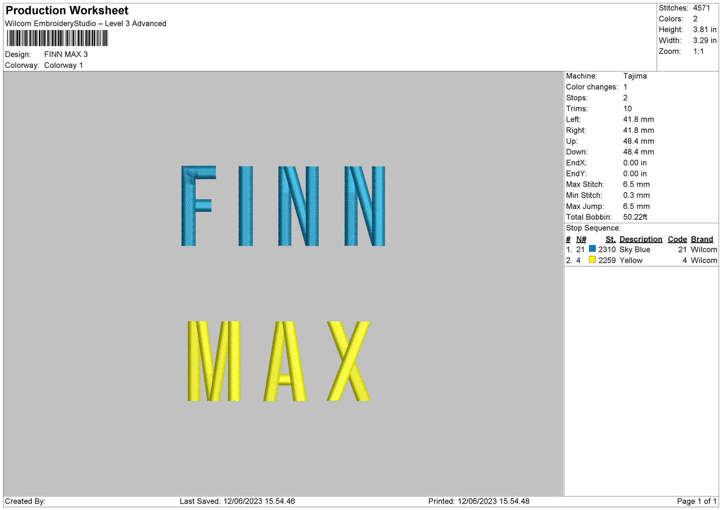 Finn Max Embroidery File 6 sizes