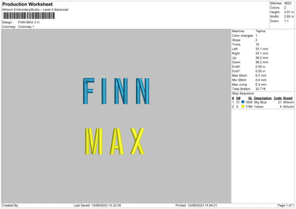 Finn Max Embroidery File 6 sizes