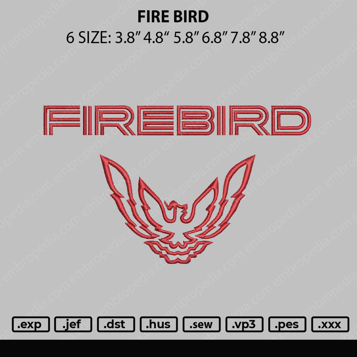 Fire Bird Embroidery File 6 sizes