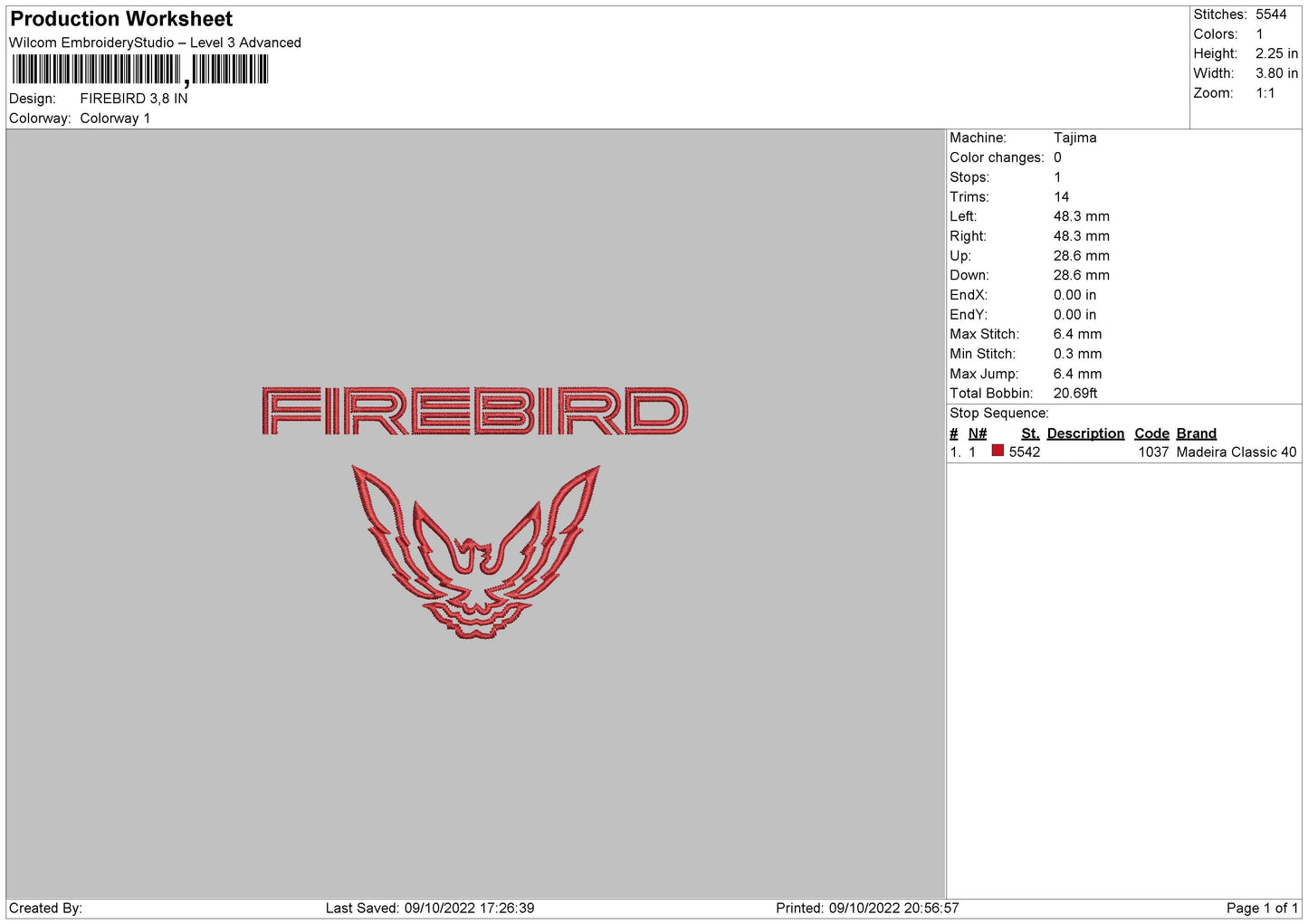Fire Bird Embroidery File 6 sizes