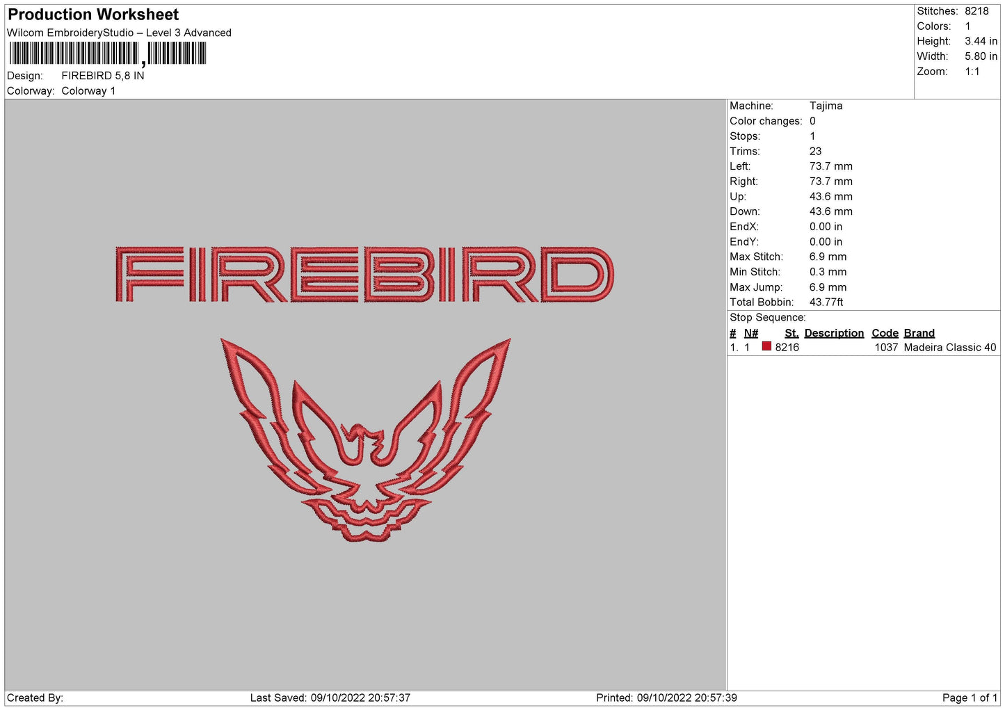 Fire Bird Embroidery File 6 sizes