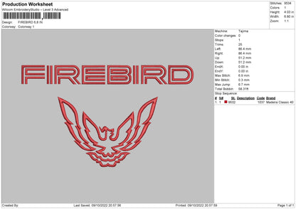 Fire Bird Embroidery File 6 sizes
