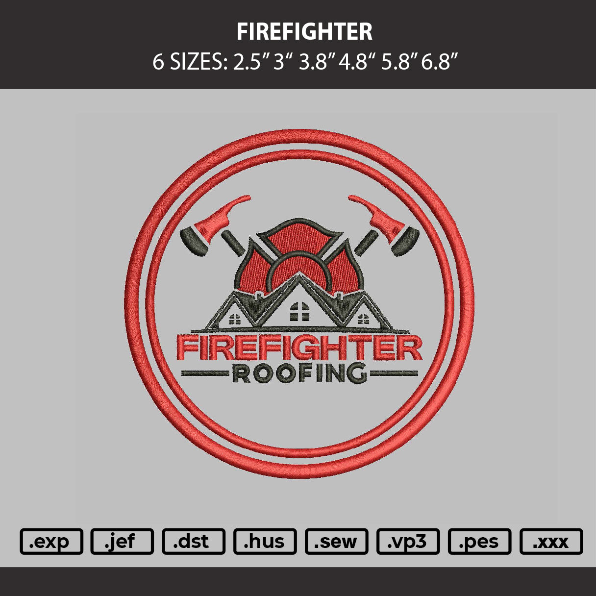 Firefighter Embroidery Machine Design File 6 sizes