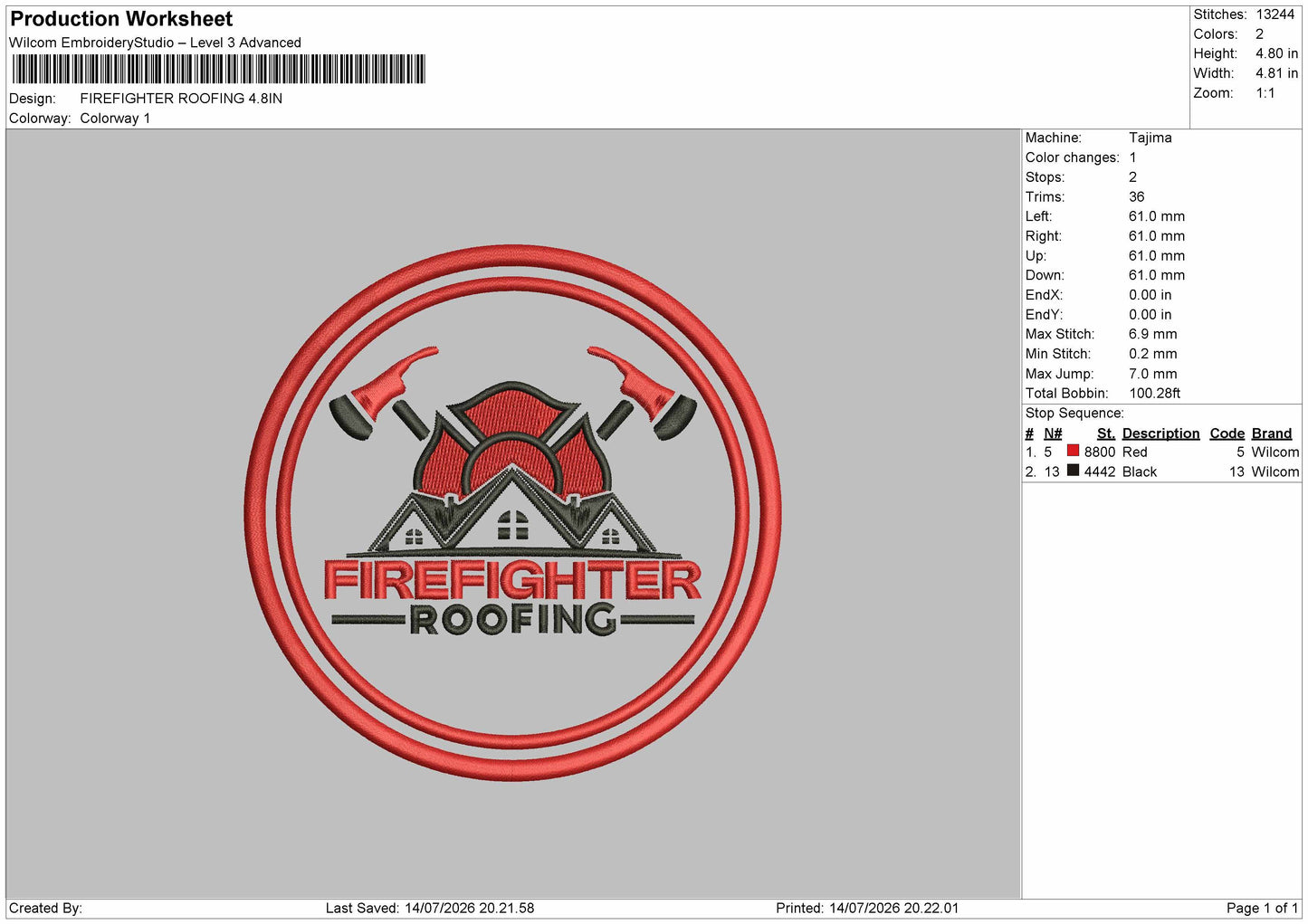 Firefighter Embroidery Machine Design File 6 sizes