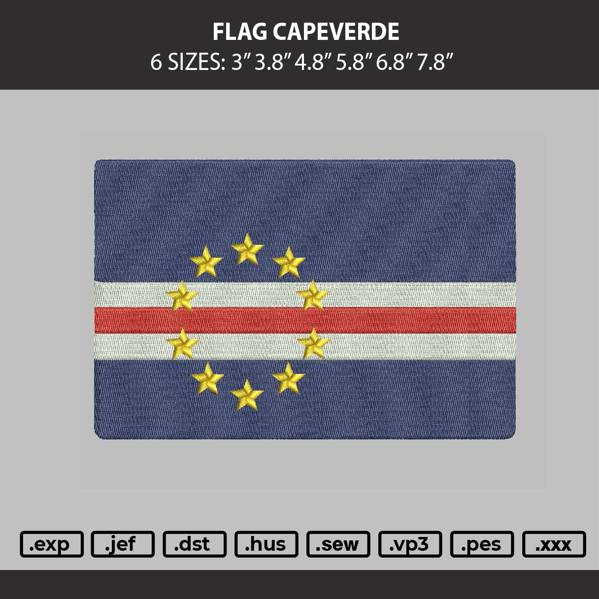 Flag Capeverde Embroidery Machine Design File 6 sizes