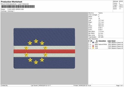 Flag Capeverde Embroidery Machine Design File 6 sizes