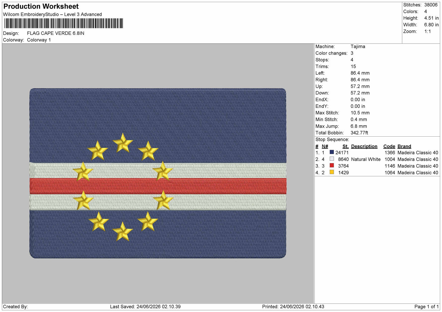 Flag Capeverde Embroidery Machine Design File 6 sizes