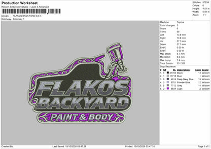 Flakos Text Embroidery Machine Design File 6 sizes