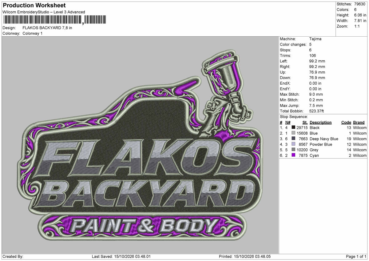 Flakos Text Embroidery Machine Design File 6 sizes