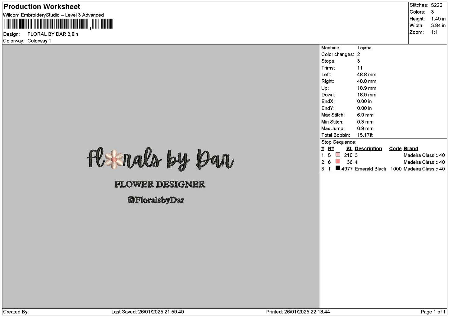 Floraltext 2601 Embroidery File 6 sizes