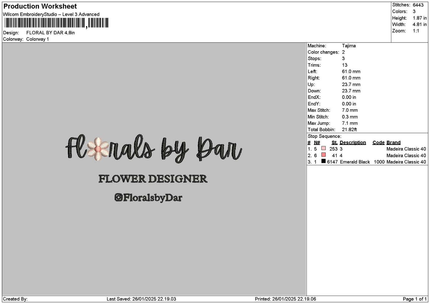 Floraltext 2601 Embroidery File 6 sizes