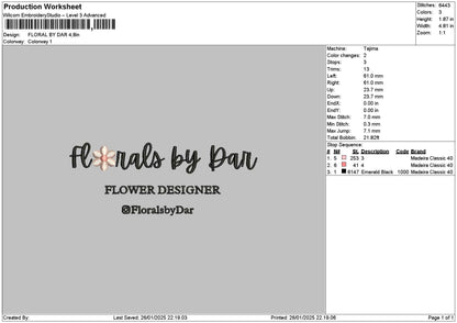 Floraltext 2601 Embroidery File 6 sizes