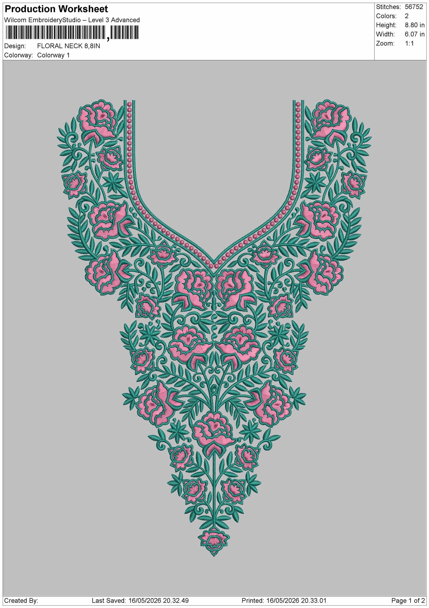 Floral Neck Embroidery Design File