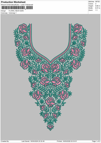 Floral Neck Embroidery Design File