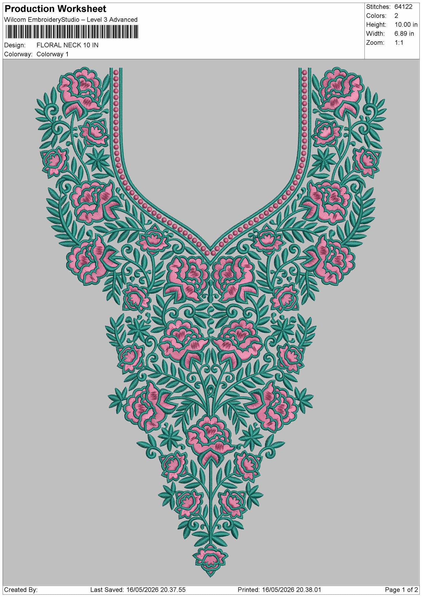 Floral Neck Embroidery Design File