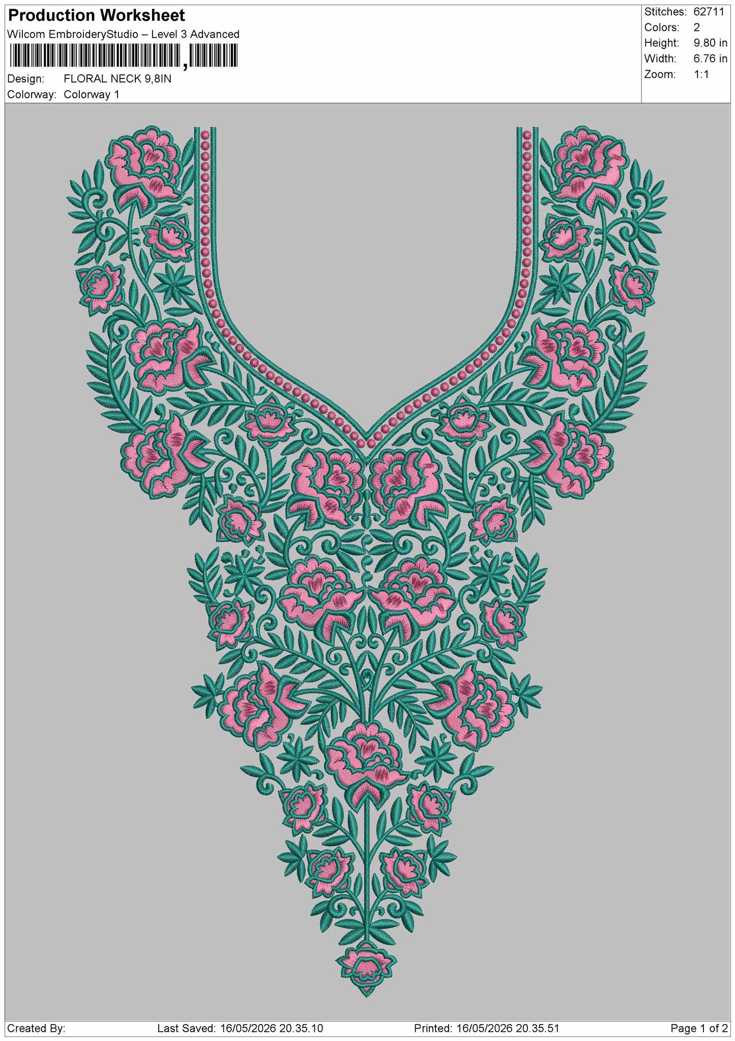 Floral Neck Embroidery Design File