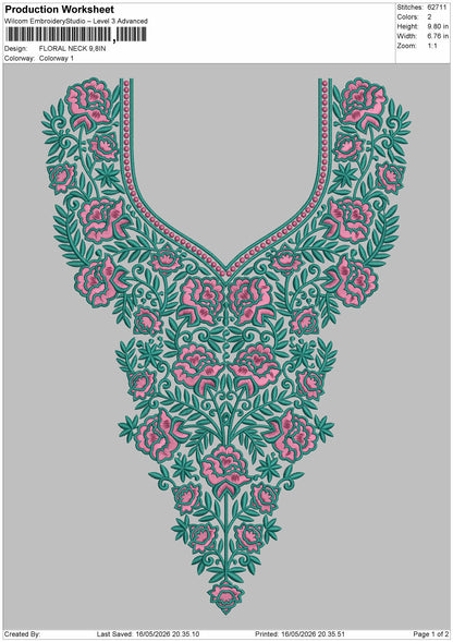 Floral Neck Embroidery Design File