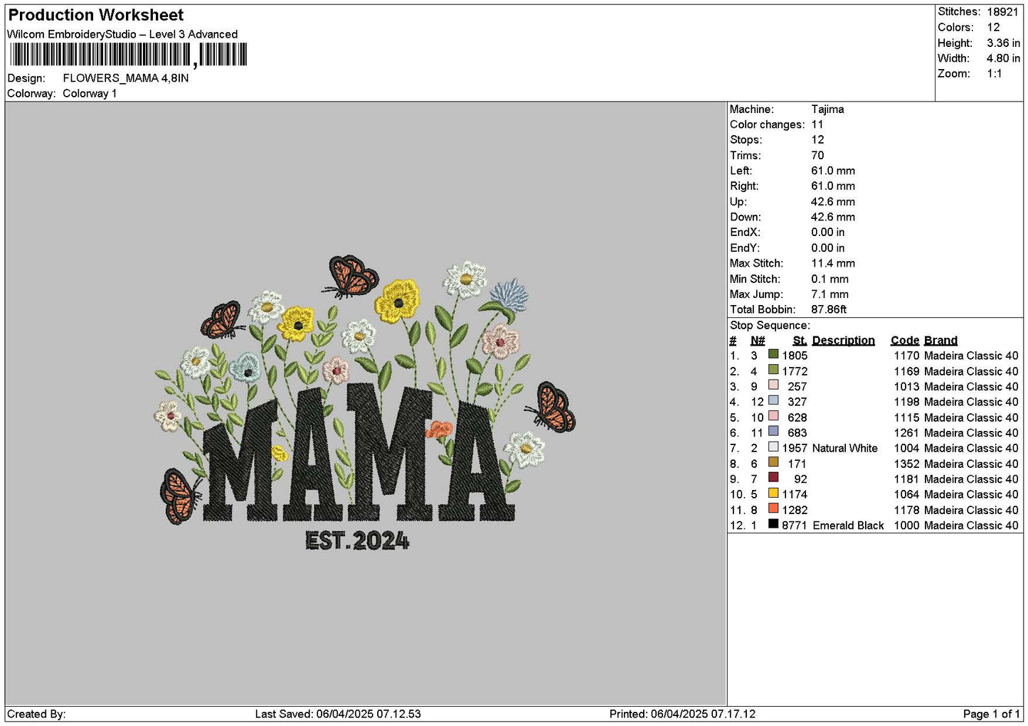 Mama Flowers Embroidery File 6 sizes