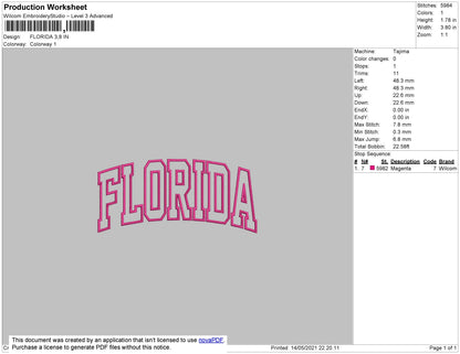Florida Text Embroidery File 4 size