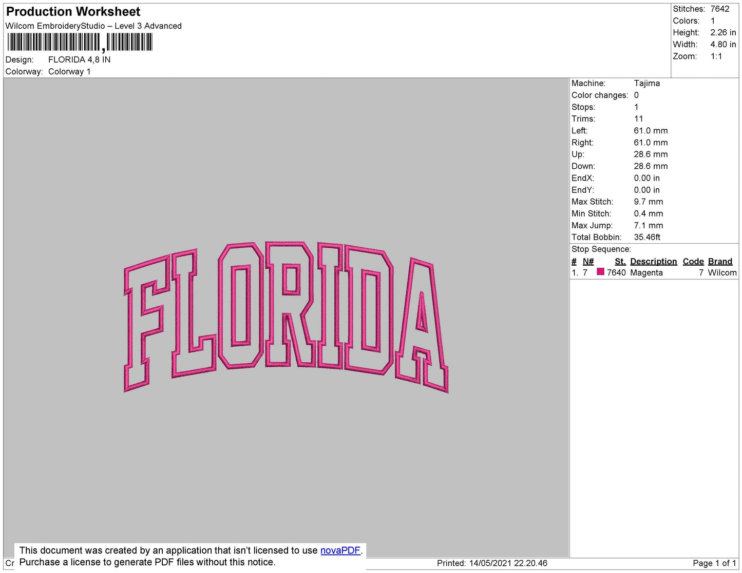 Florida Text Embroidery File 4 size