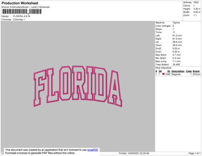 Florida Text Embroidery File 4 size
