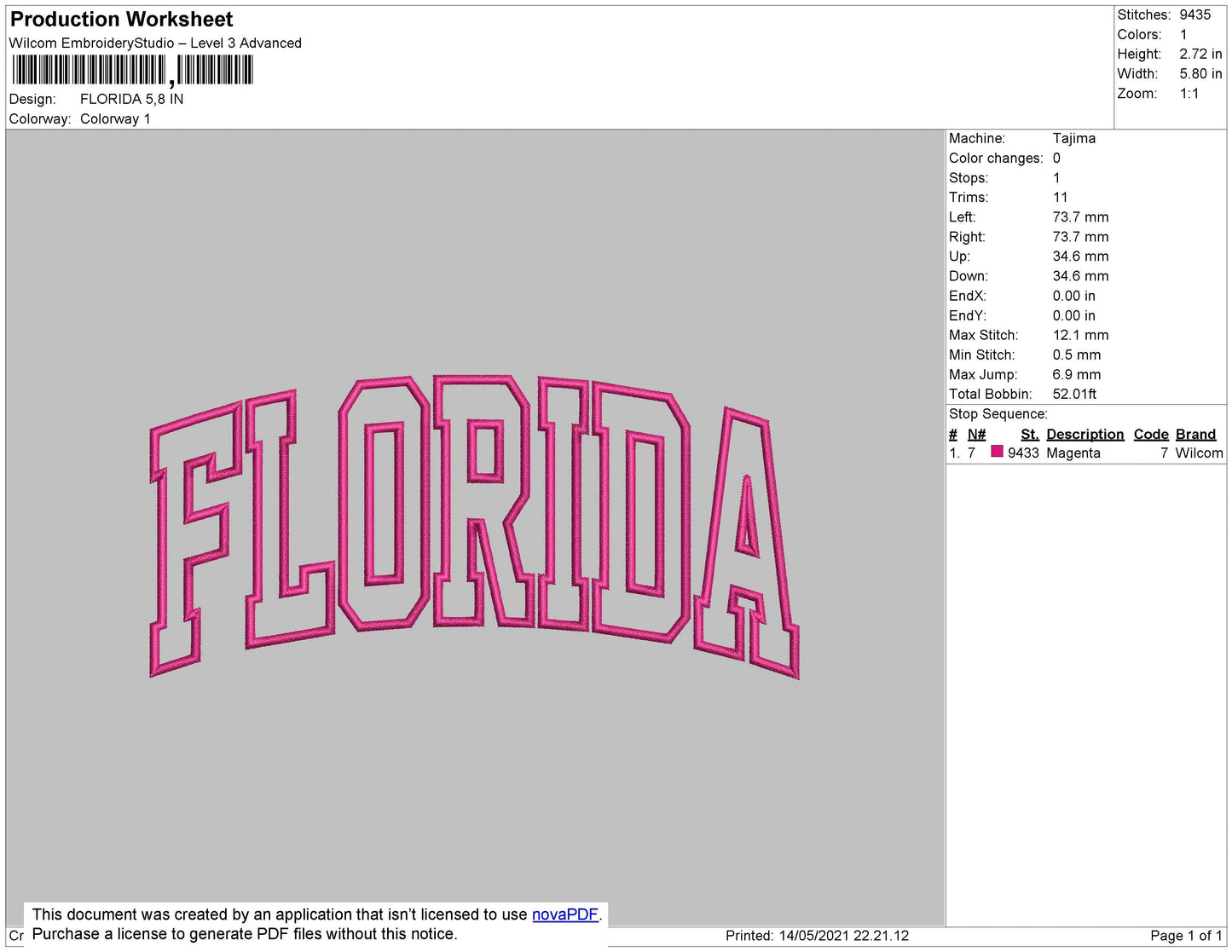 Florida Text Embroidery File 4 size