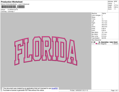 Florida Text Embroidery File 4 size