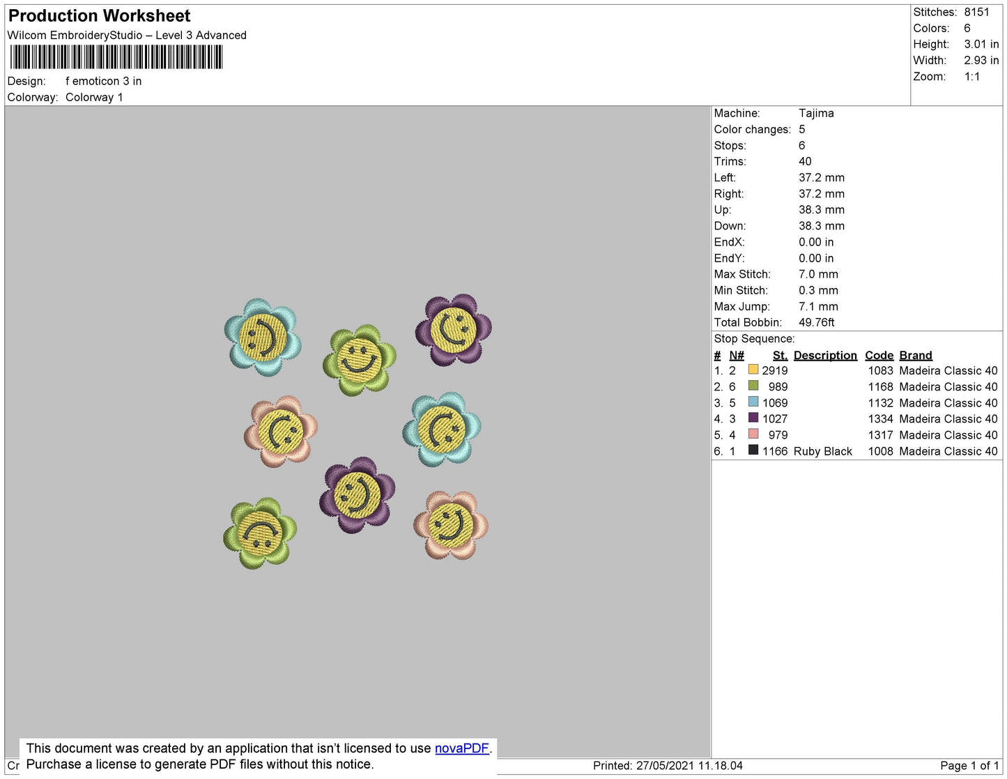 Flower Emoticon Embroidery File 4 size
