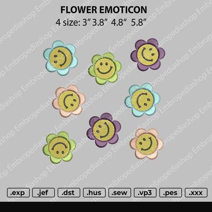 Flower Emoticon Embroidery File 4 size