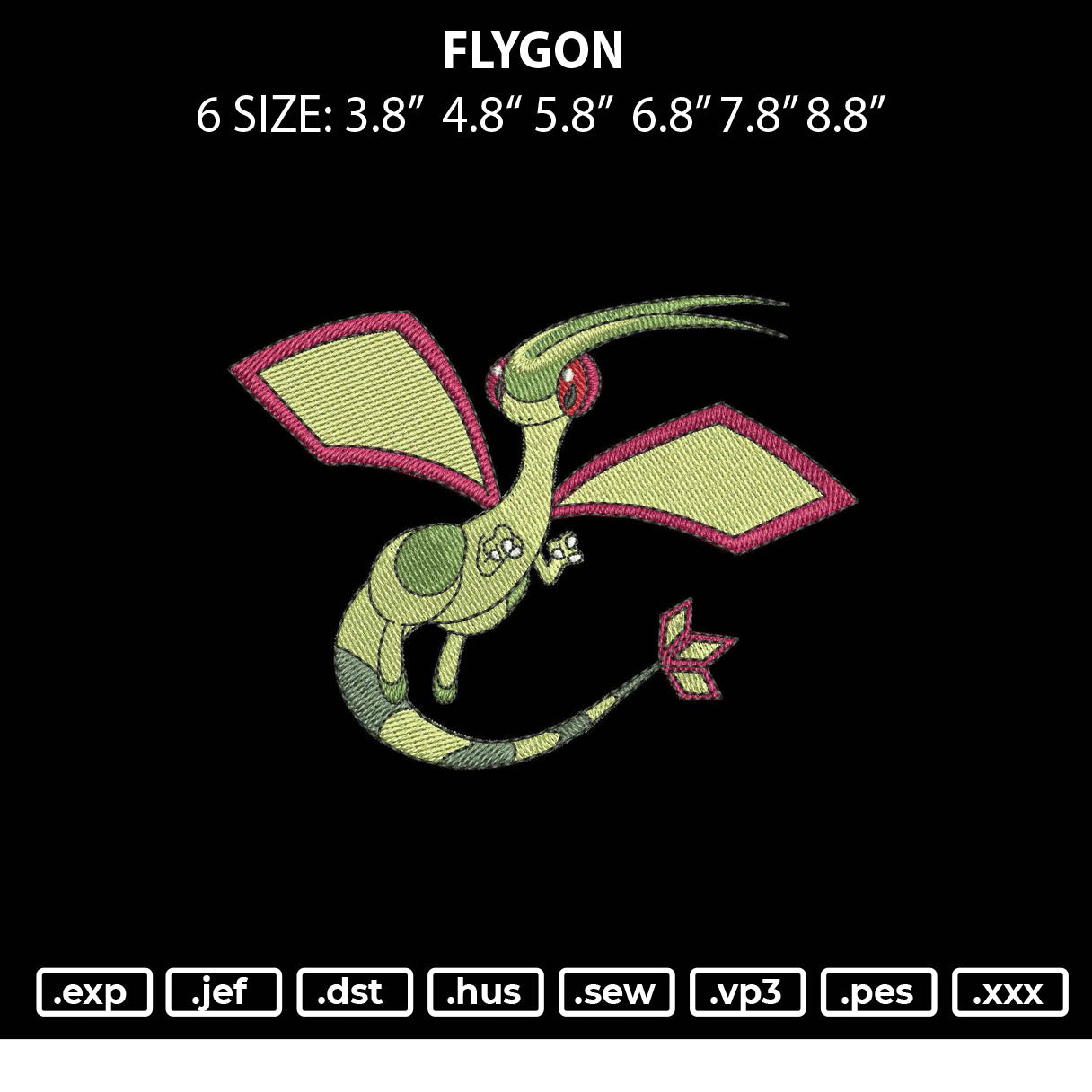 Flygon Embroider File 6 sizes