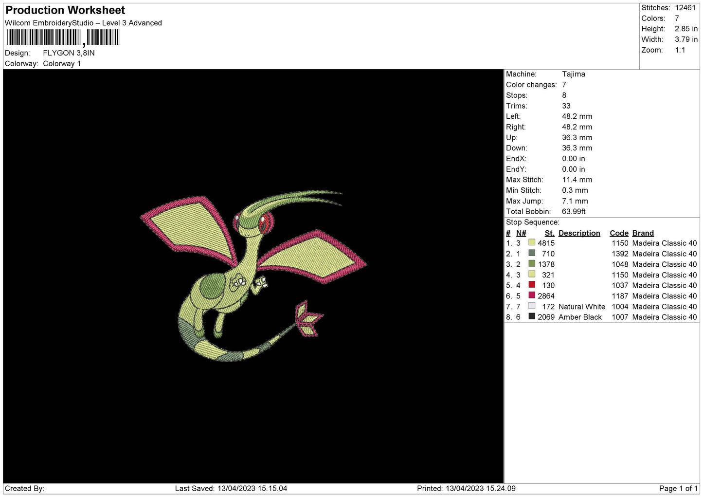 Flygon Embroider File 6 sizes