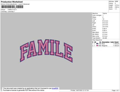 Famile Embroidery File 4 size