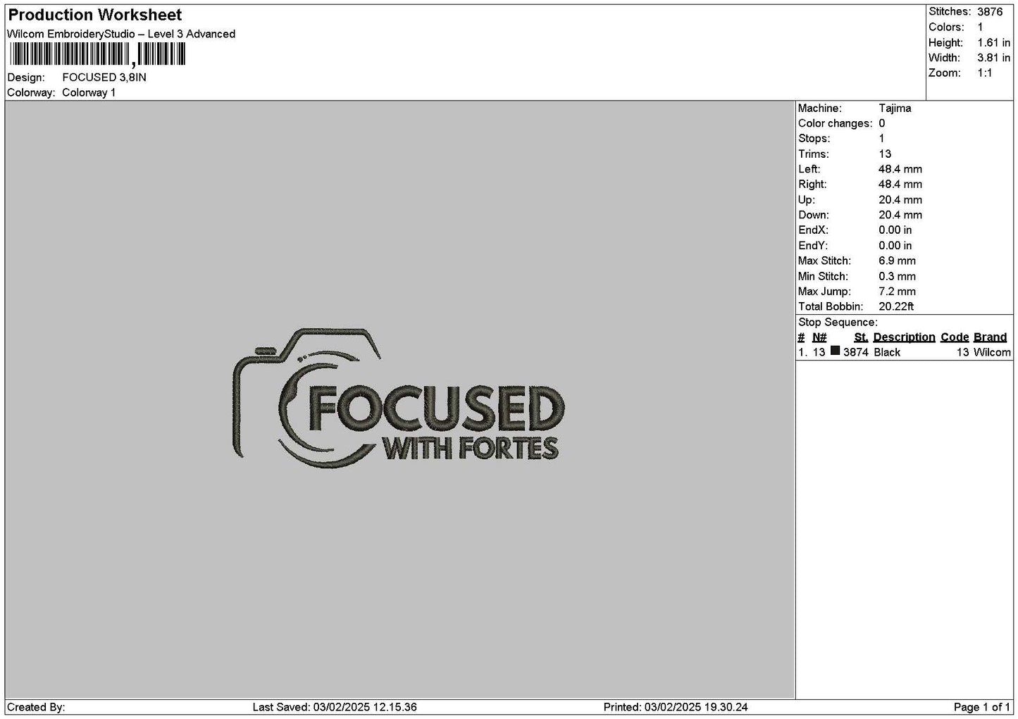 Focusedtext Embroidery File 6 sizes