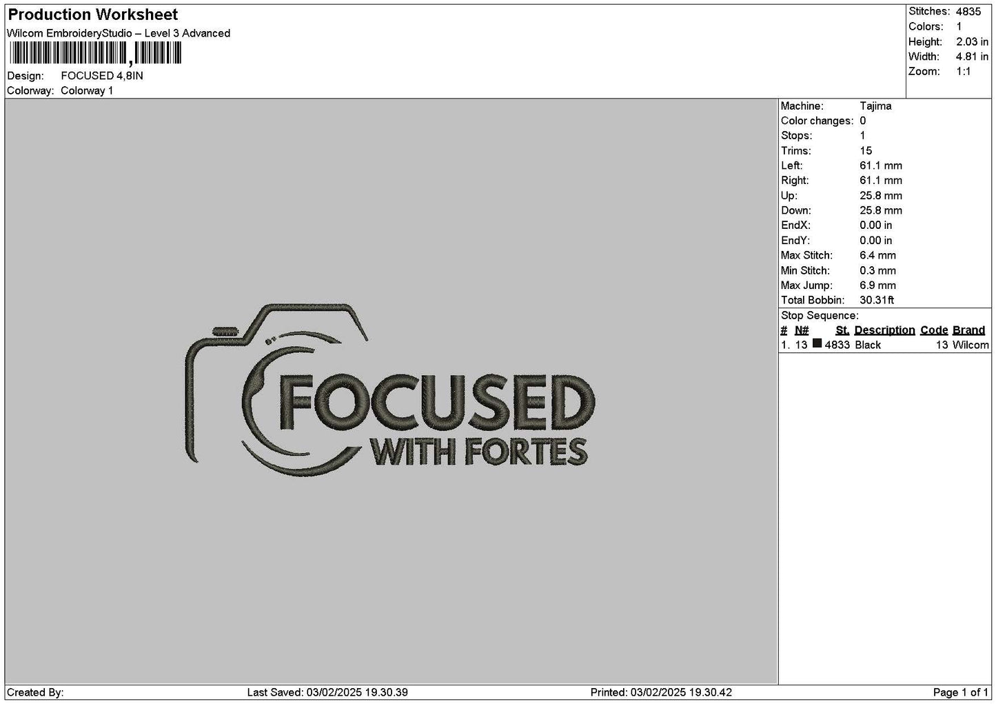 Focusedtext Embroidery File 6 sizes