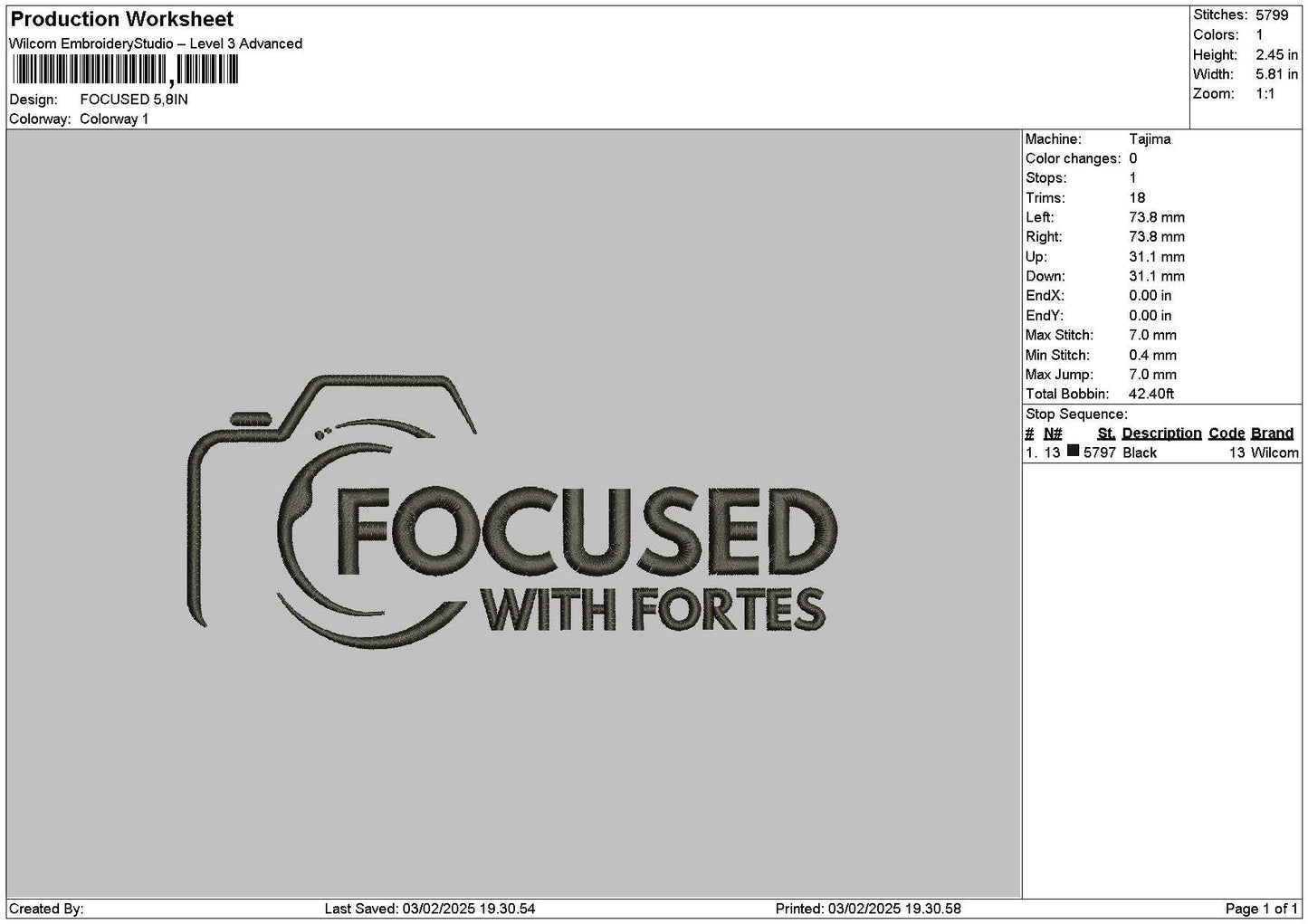 Focusedtext Embroidery File 6 sizes