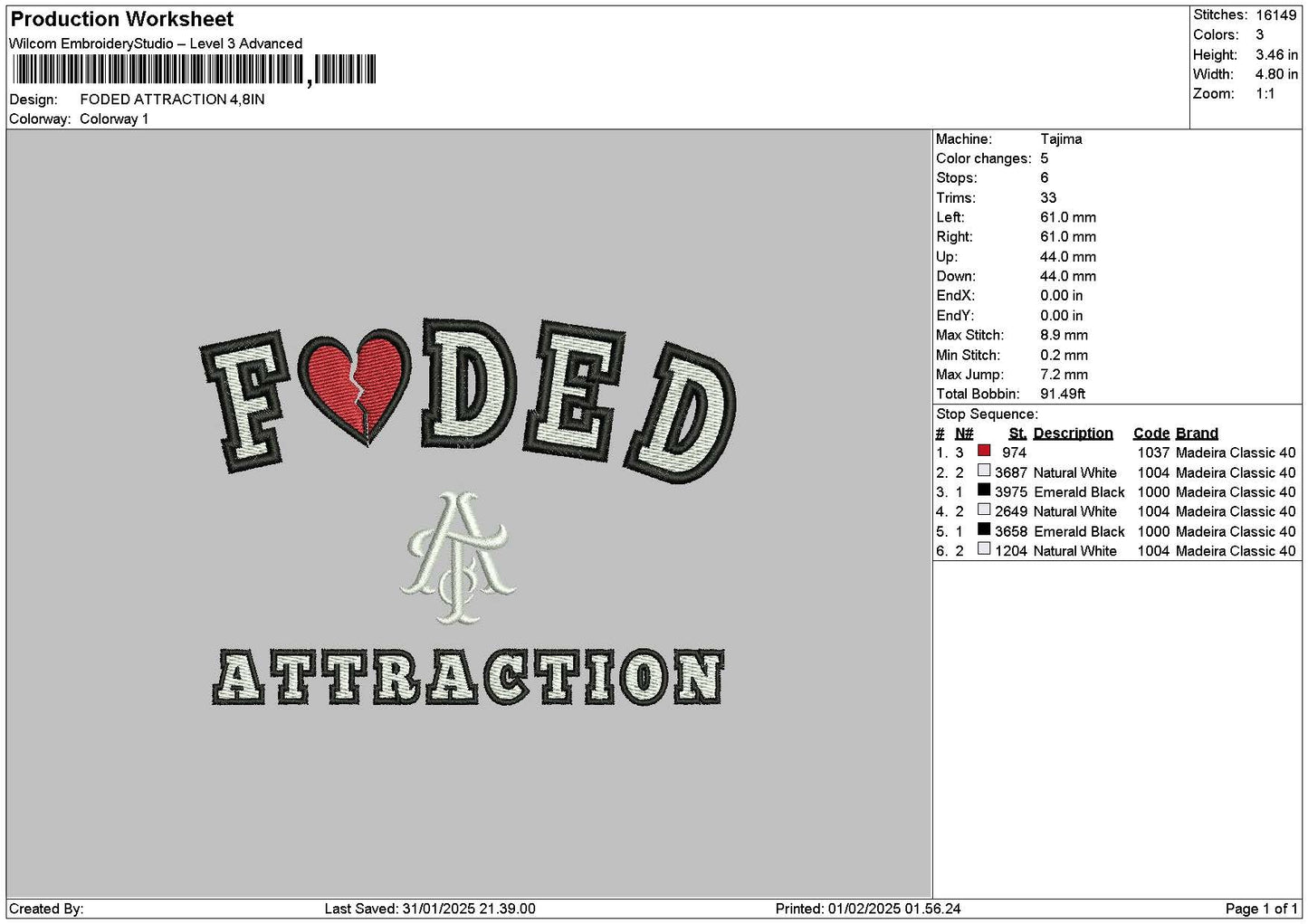 Fodedtext Embroidery File 6 sizes