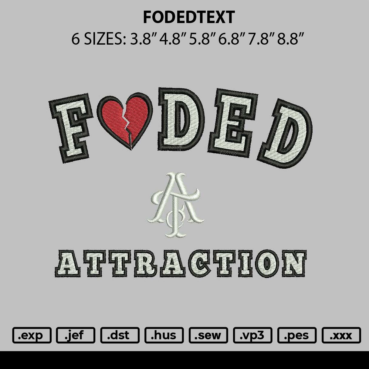 Fodedtext Embroidery File 6 sizes