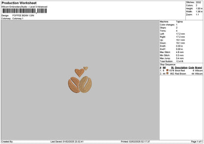 Beans Love Embroidery File 6 sizes
