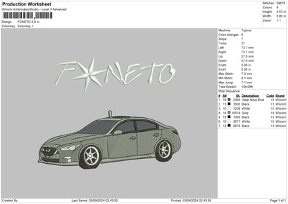 Car 0309 Embroidery File 6 sizes