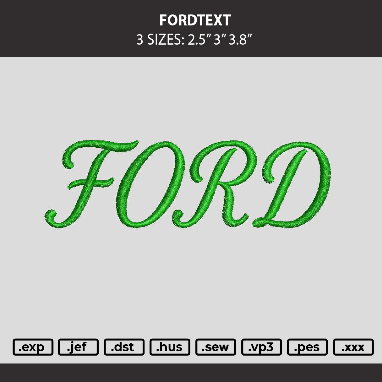 Ford Text Embroidery Machine Design File 6 sizes
