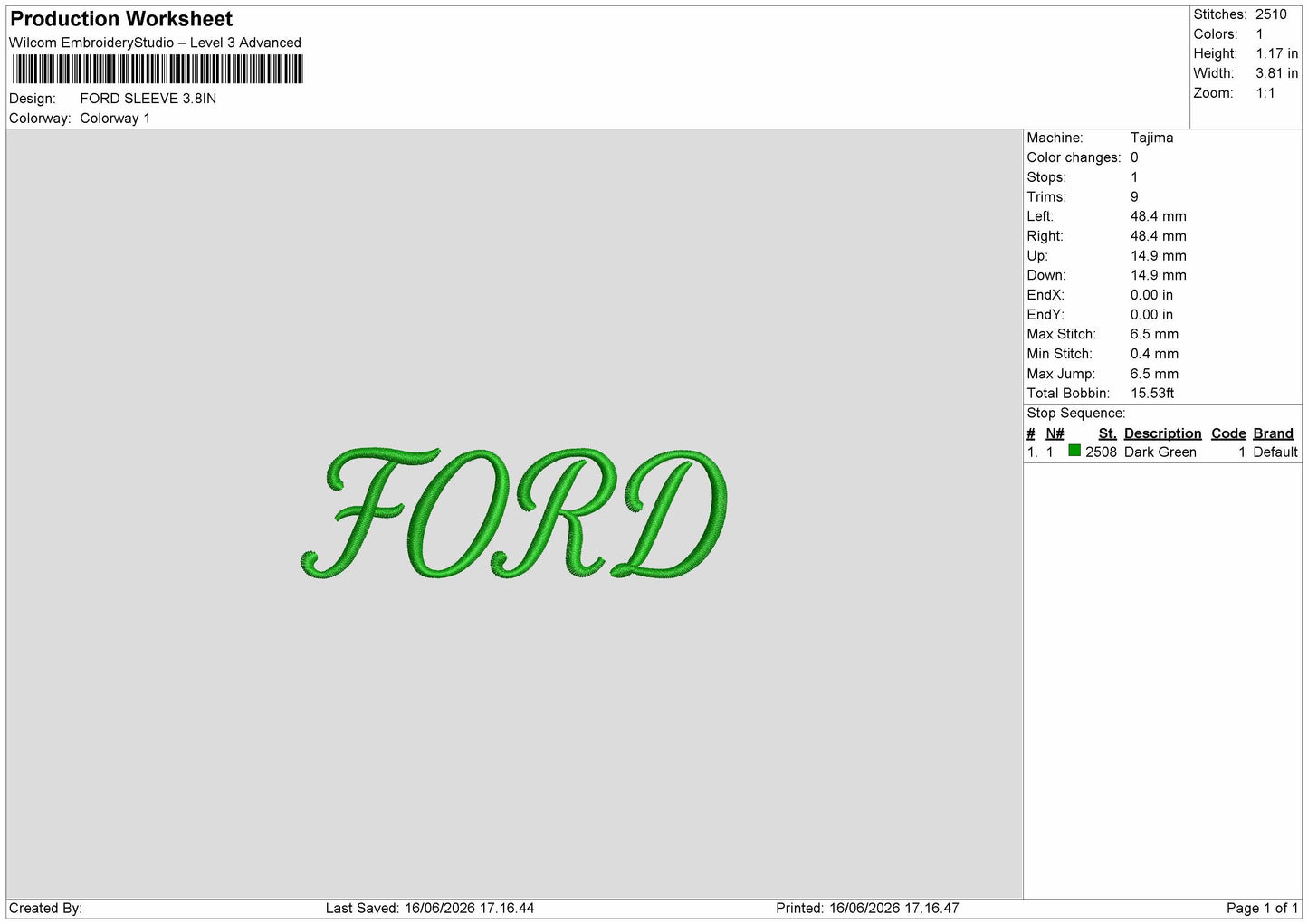 Ford Text Embroidery Machine Design File 6 sizes