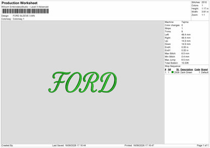 Ford Text Embroidery Machine Design File 6 sizes