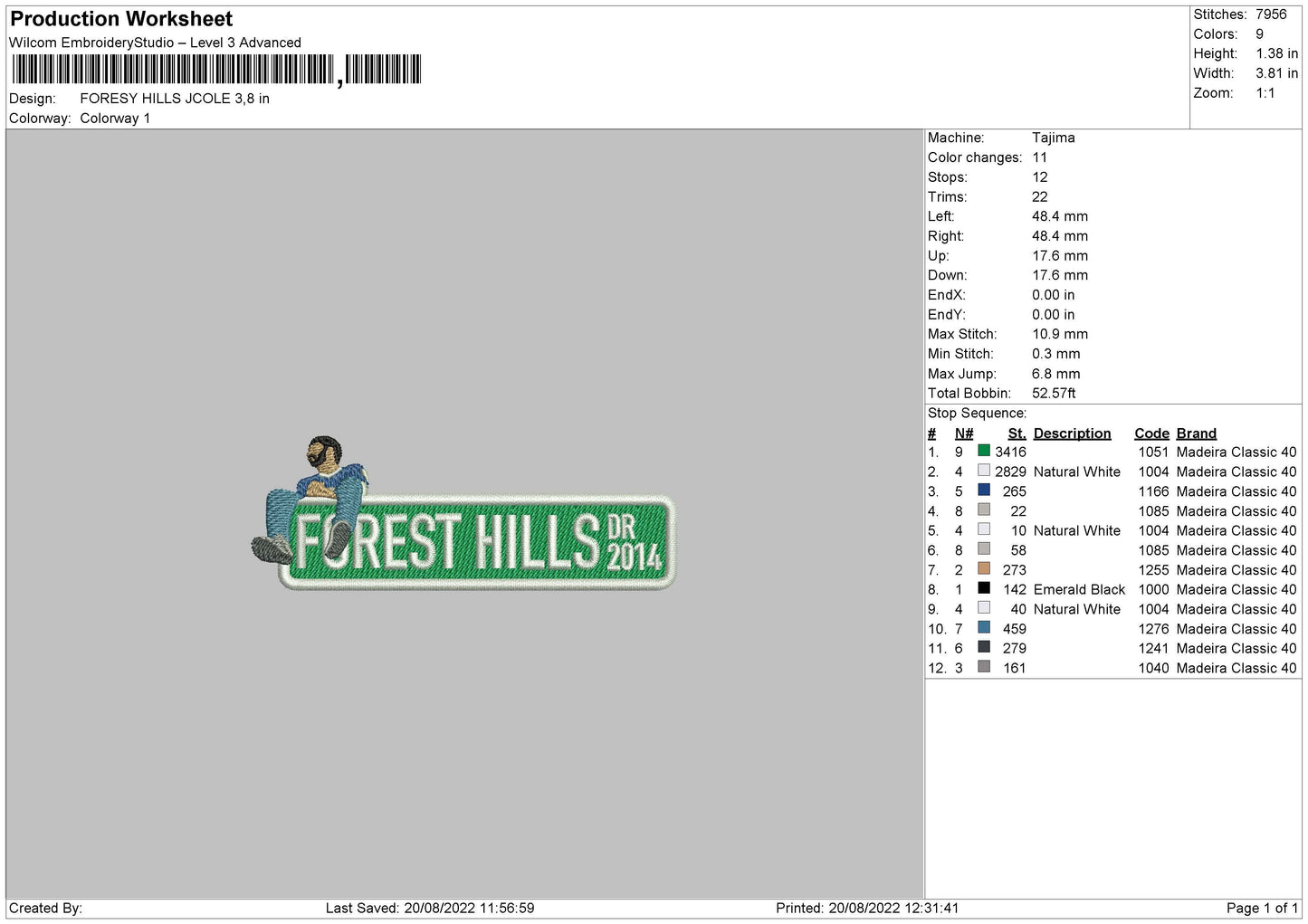 Forest Hills Jcole Embroidery File 5 sizes