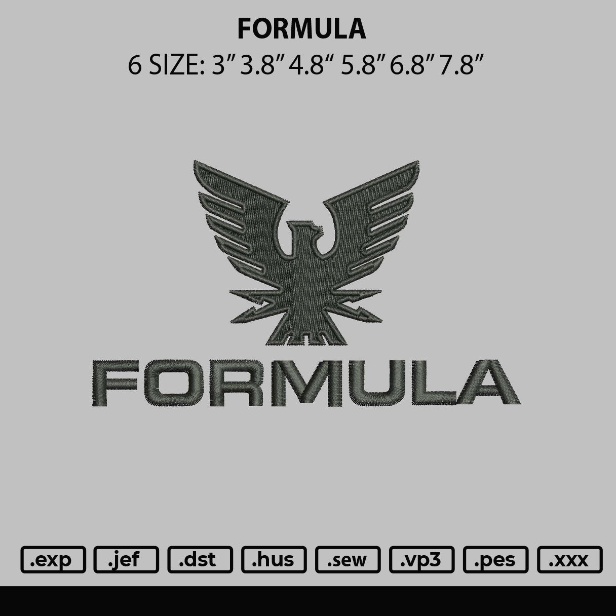Formula Embroidery File 6 sizes