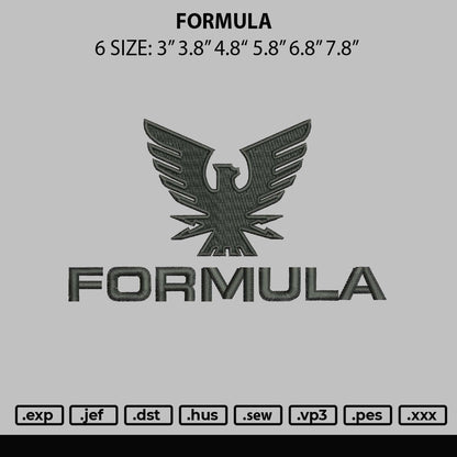 Formula Embroidery File 6 sizes