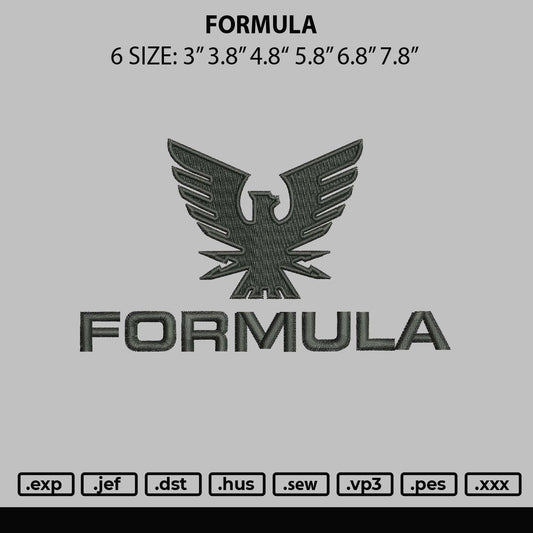 Formula Embroidery File 6 sizes